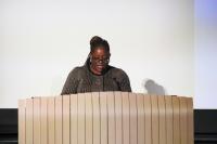 Yolanda E. Stevenson, MS ’22, gives the student address at Sigma Induction Ceremony.